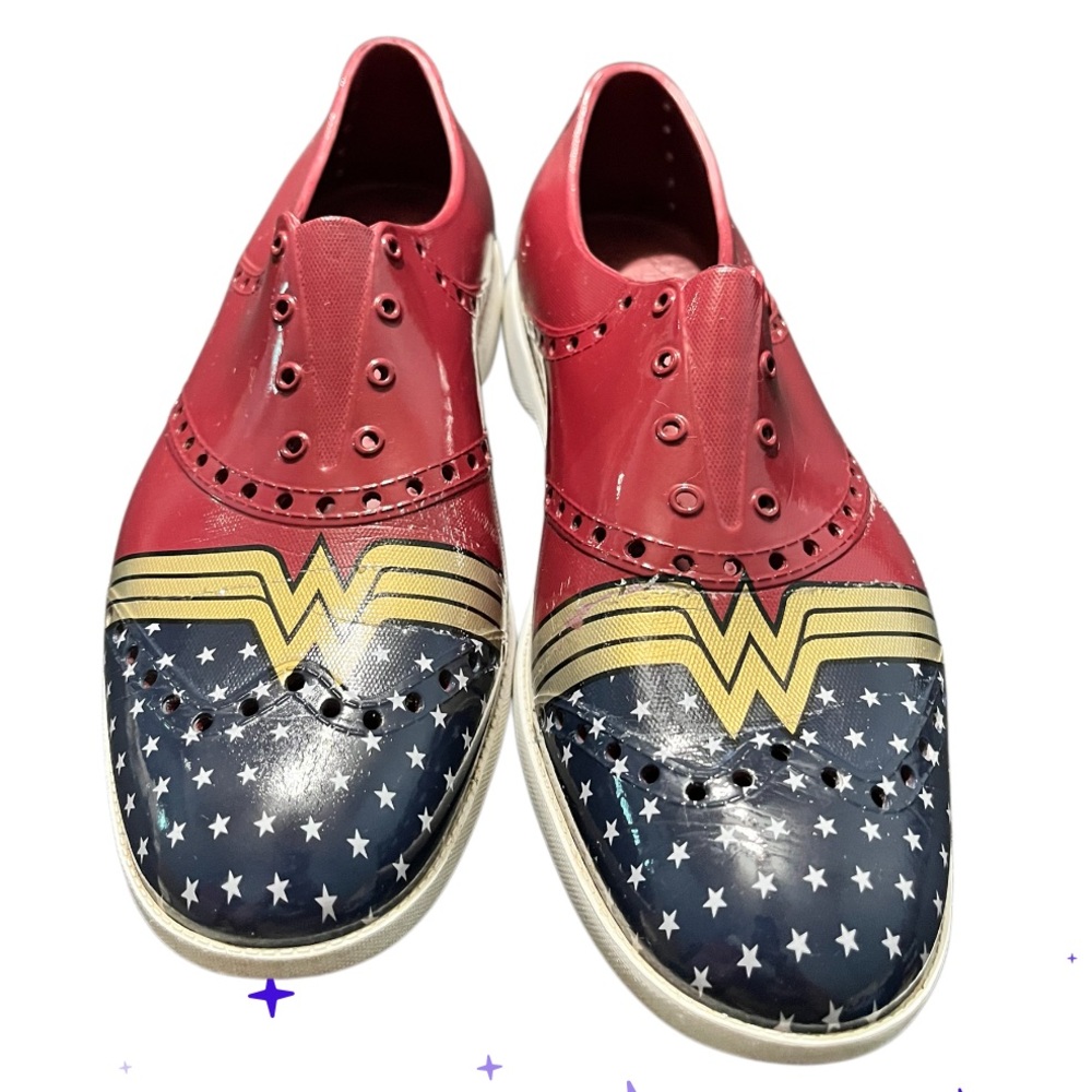 Red and Blue Women's Flats with Star Pattern